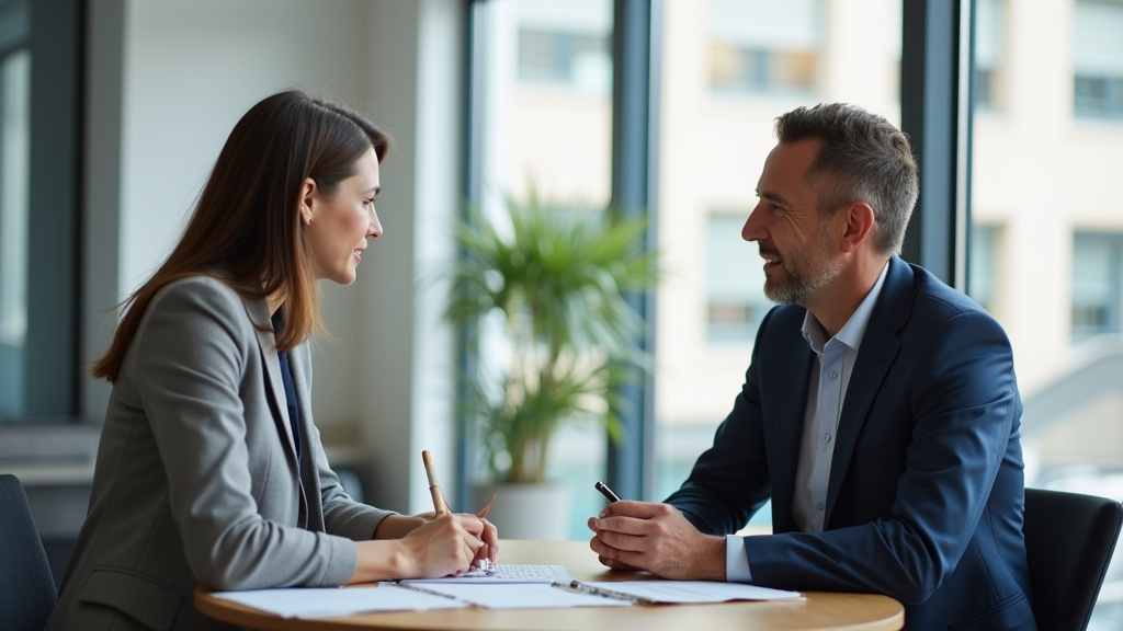 Personne qui consulte son contrat d’assurance garage avec un conseiller