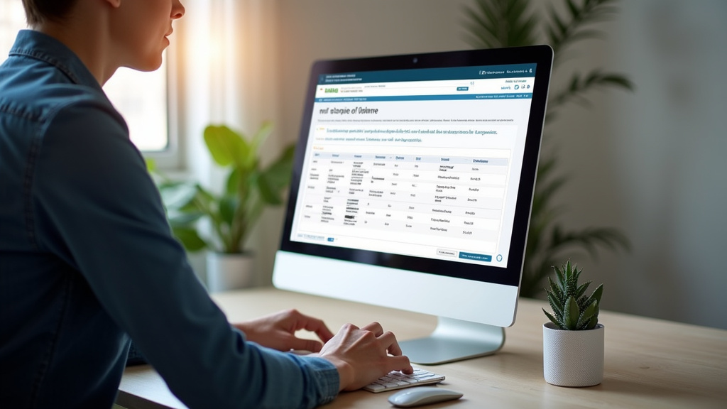 Personne utilisant un ordinateur pour simuler un crédit immobilier sur un site web professionnel, écran affichant les résultats détaillés