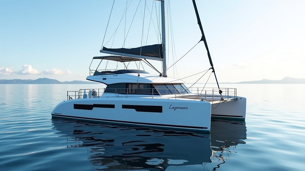 Catamaran Lagoon 620 NEO naviguant en mer, équipé de panneaux solaires et de moteurs hybrides