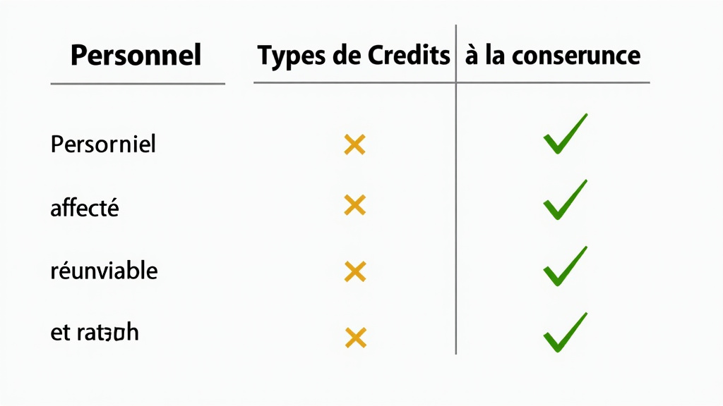 Comparaison visuelle des types de crédits à la consommation : personnel, affecté, renouvelable et rachat