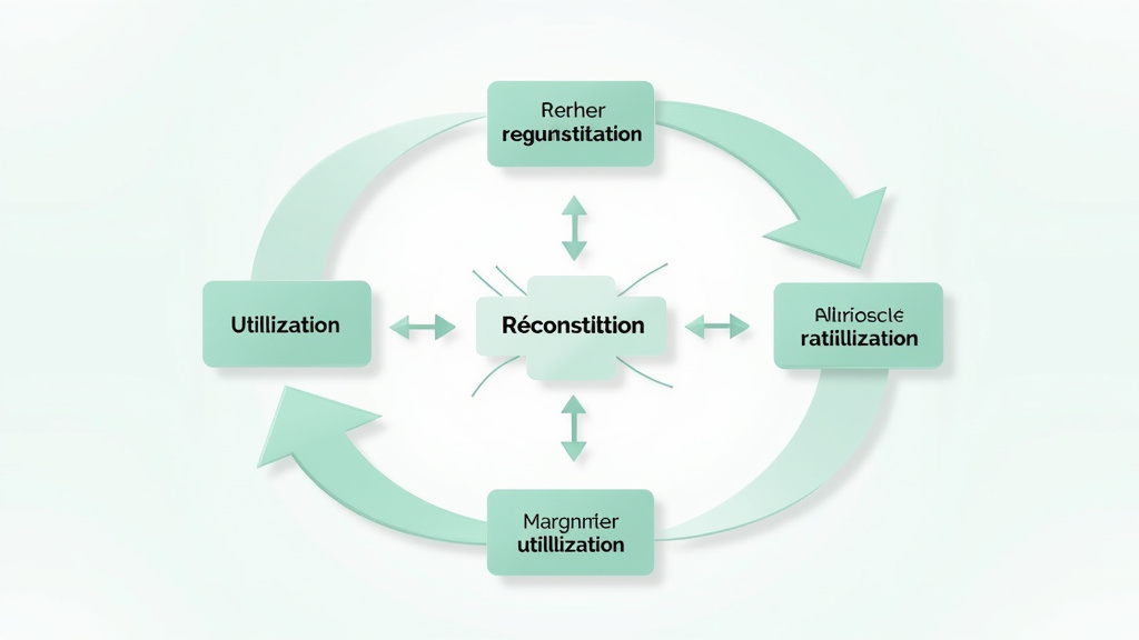 Schéma en boucle du crédit renouvelable : utilisation → remboursement → reconstitution → nouvelle utilisation