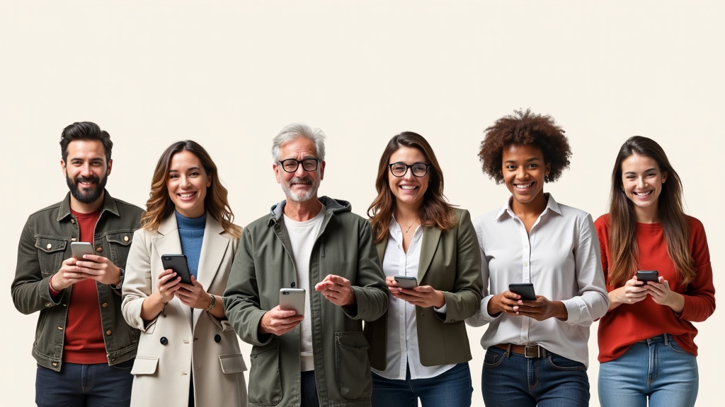 Collage de personnes diverses : freelance, retraité, étudiant, salarié en CDD, souriantes avec téléphone et application de crédit rapide