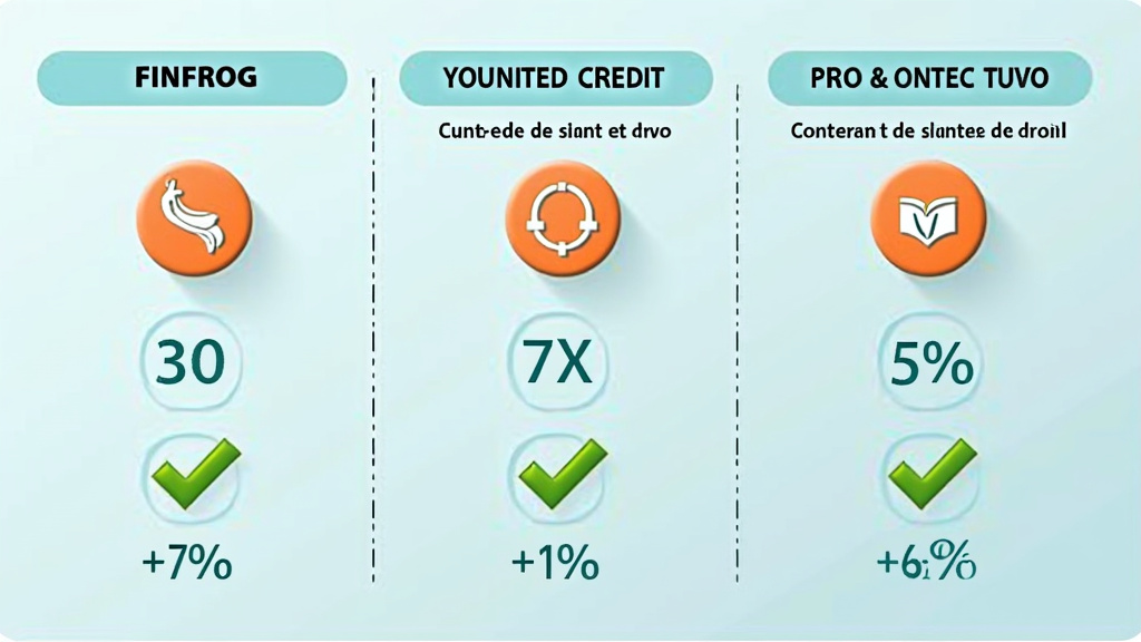 Tableau comparatif visuel de trois plateformes de crédit rapide : Finfrog, Younited Credit, Floa Bank avec icônes et taux