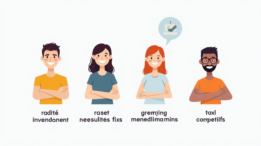 Infographie illustrant les avantages du prêt aménagement : rapidité, mensualités fixes, taux compétitifs