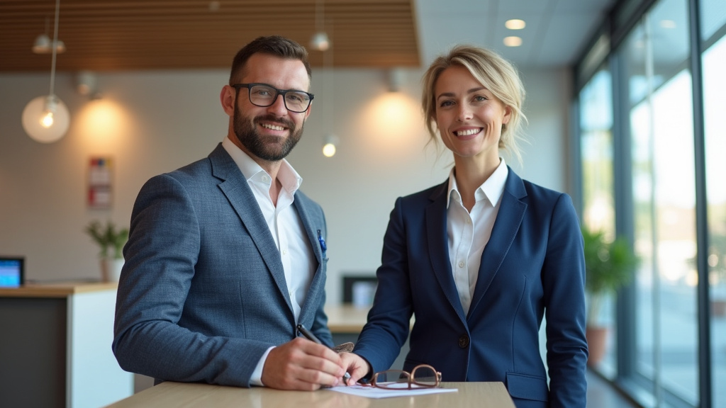 Conseiller bancaire accompagnant un professionnel dans une agence Crédit Mutuel à Valence