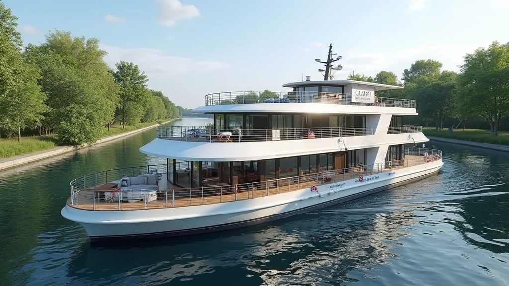 Péniche aménagée pour la location touristique flottant sur un canal d