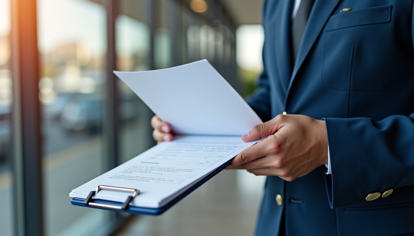 Agent des douanes en uniforme recevant un formulaire de déclaration d