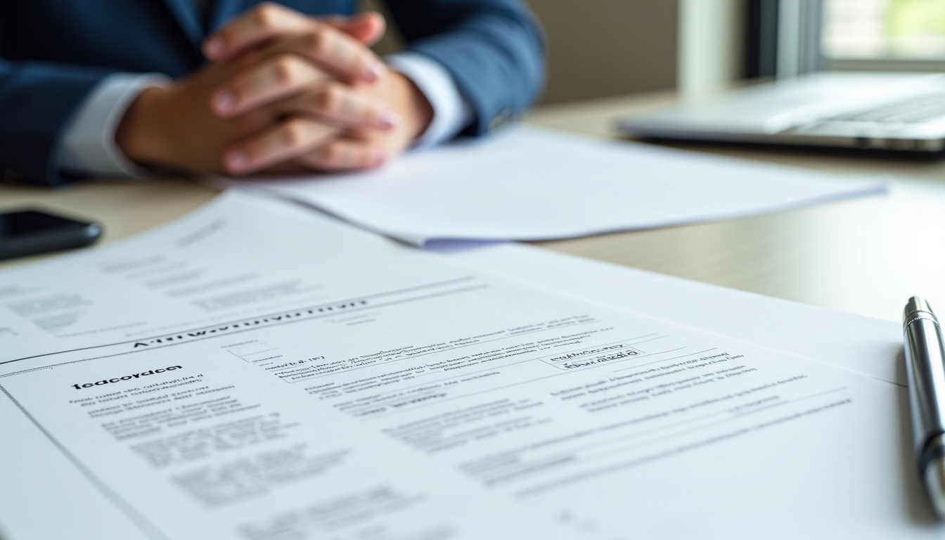 Notaire ouvrant une succession avec des documents d’assurance vie sur son bureau