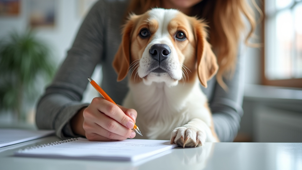 Propriétaire remplissant un dossier de sinistre assurance pour chien ECA
