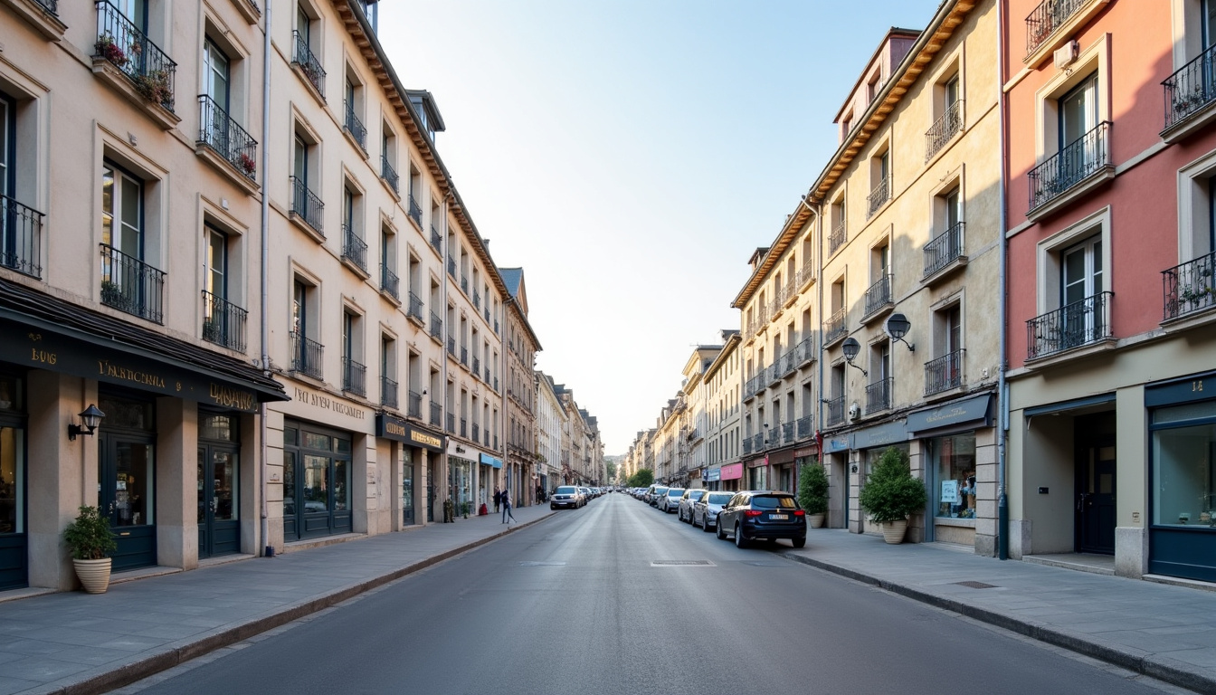 Vue de rue typique de Grenoble avec des immeubles anciens et des bâtiments modernes