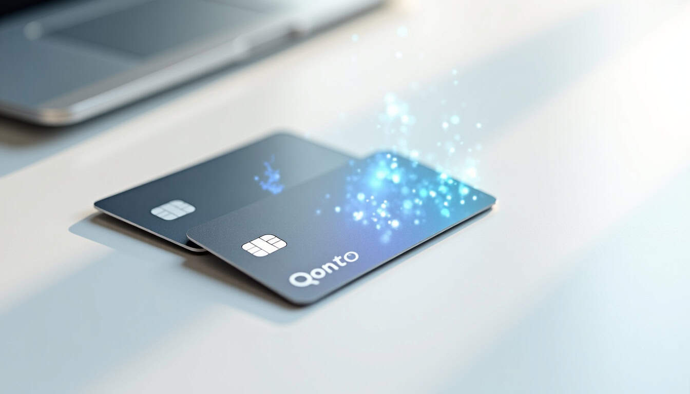 Ensemble de cartes bancaires professionnelles Qonto, version physique et virtuelle