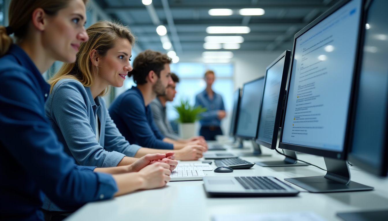 Équipe de développeurs travaillant sur des projets technologiques au sein de Crédit Agricole Technologies et Services