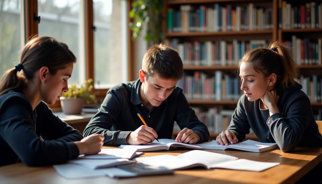 Étudiants en prépa PT travaillant en groupe sur des annales de concours Banque PT