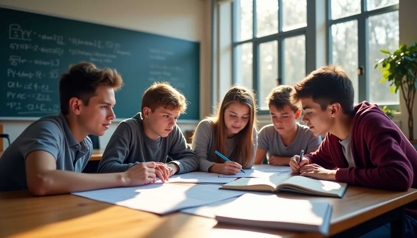 Groupes d’étudiants en classe préparatoire PT révisant ensemble pour le concours Banque PT