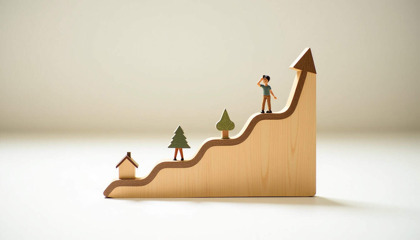 Illustration d’un graphique représentant la croissance d’un placement en épargne solidaire, avec des symboles de projets sociaux