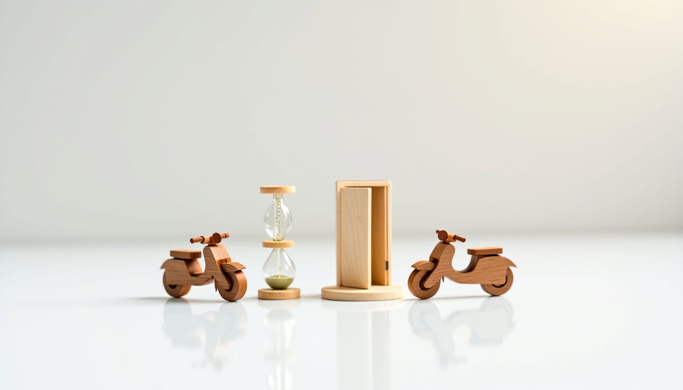 Illustration montrant les avantages du crédit moto en ligne: rapidité, simplicité, accessibilité, comparaison d