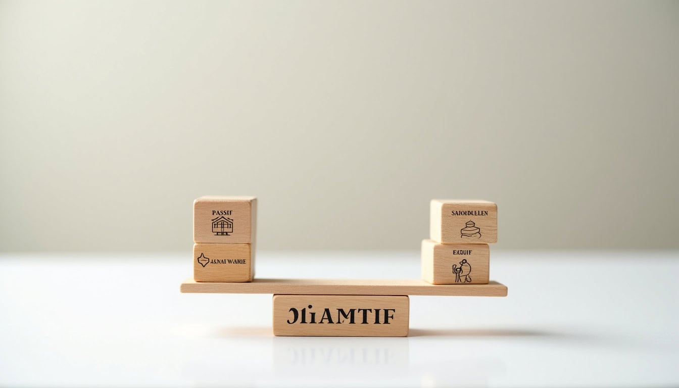 Représentation schématique de la structure d’un bilan comptable avec actif et passif équilibrés