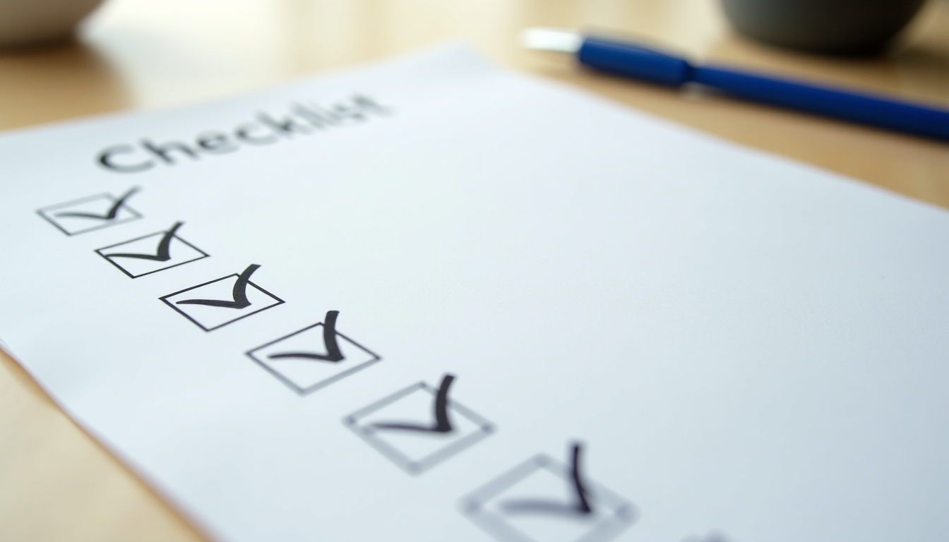 Checklist imprimée avec des cases à cocher pour vérifier les éléments d