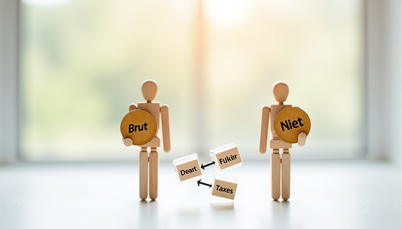Schéma explicatif de la différence entre salaire brut et net