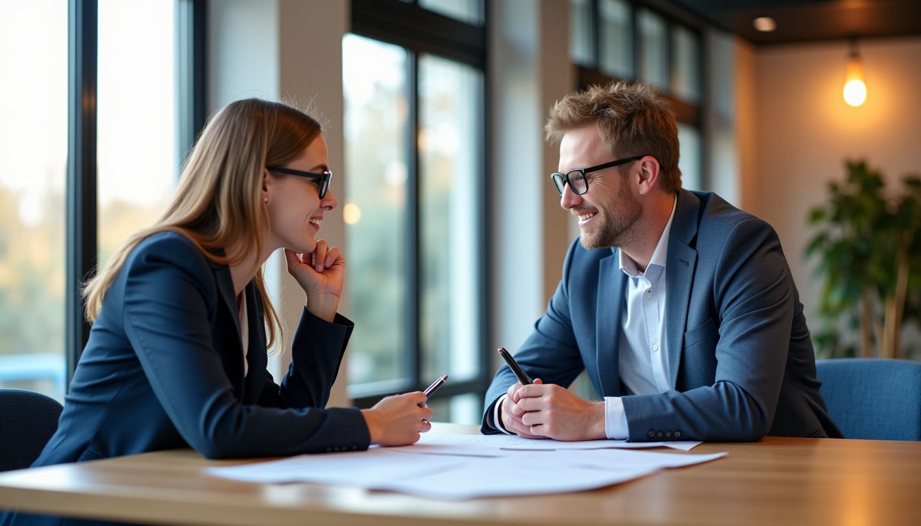 Un conseiller bancaire du Crédit Mutuel à Cholet en discussion avec un client autour d