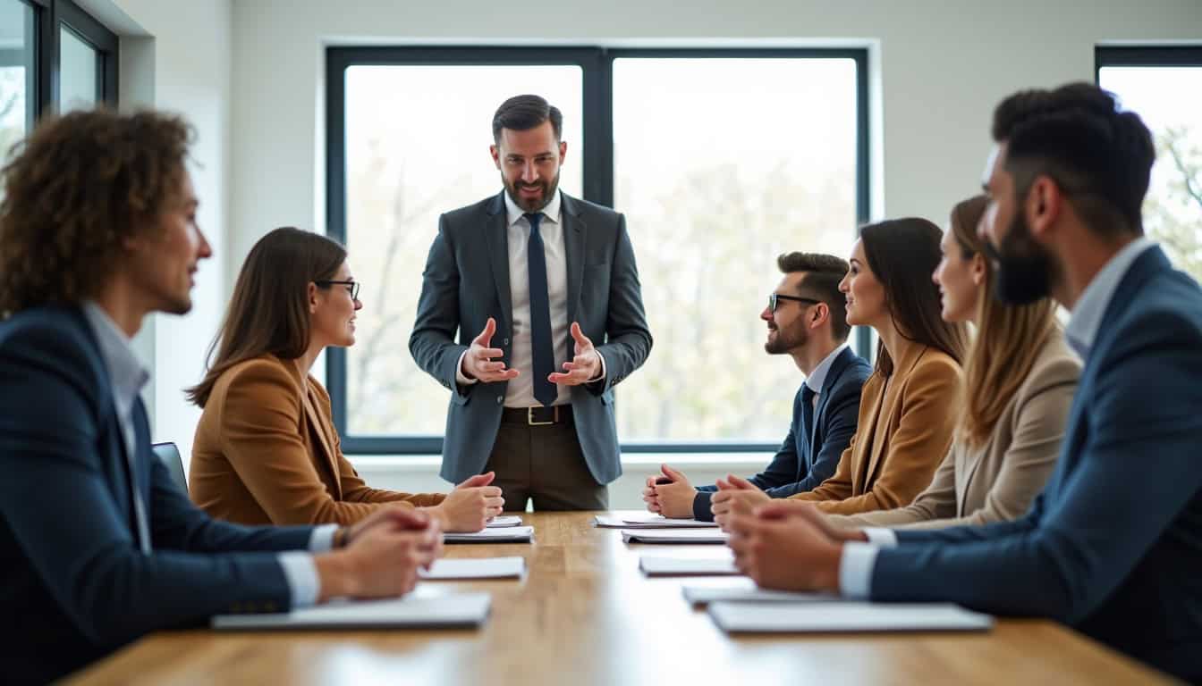 Employeur dirigeant une réunion d