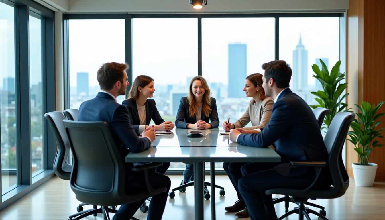 Équipe de salariés en CDI discutant dans un bureau moderne