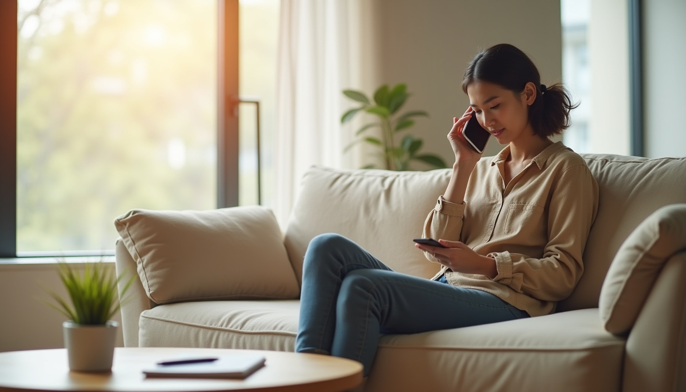Personne utilisant son smartphone pour appeler le service client Carrefour Banque