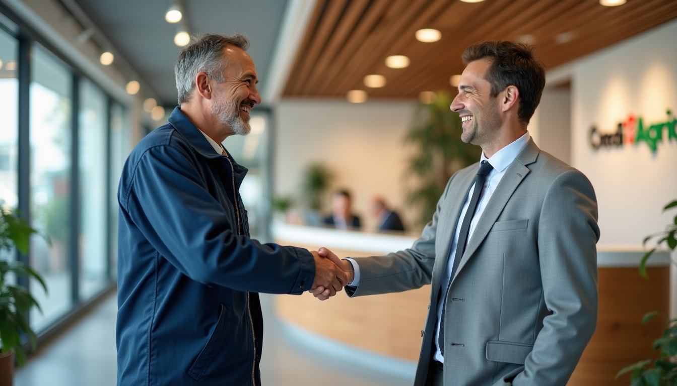 Un artisan discute avec son conseiller bancaire professionnel du Crédit Agricole