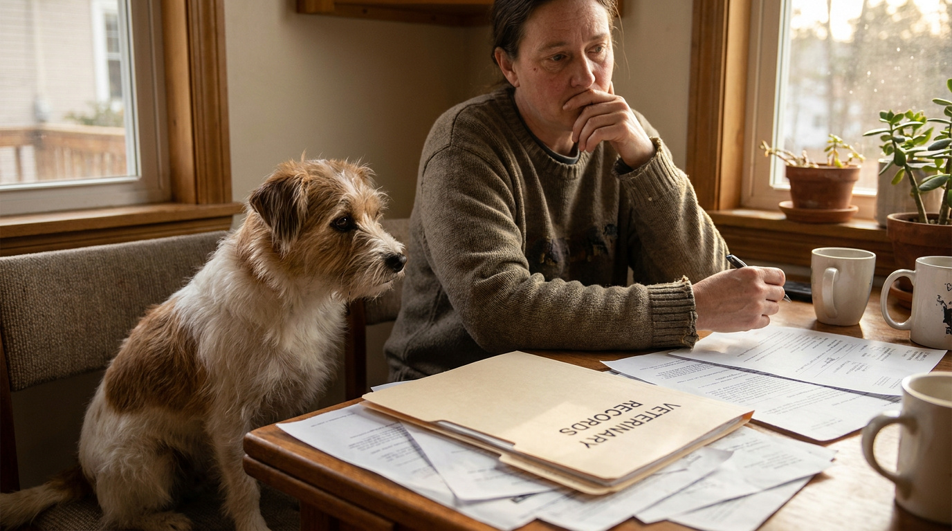 Maître tenant le dossier d'assurance de son chien