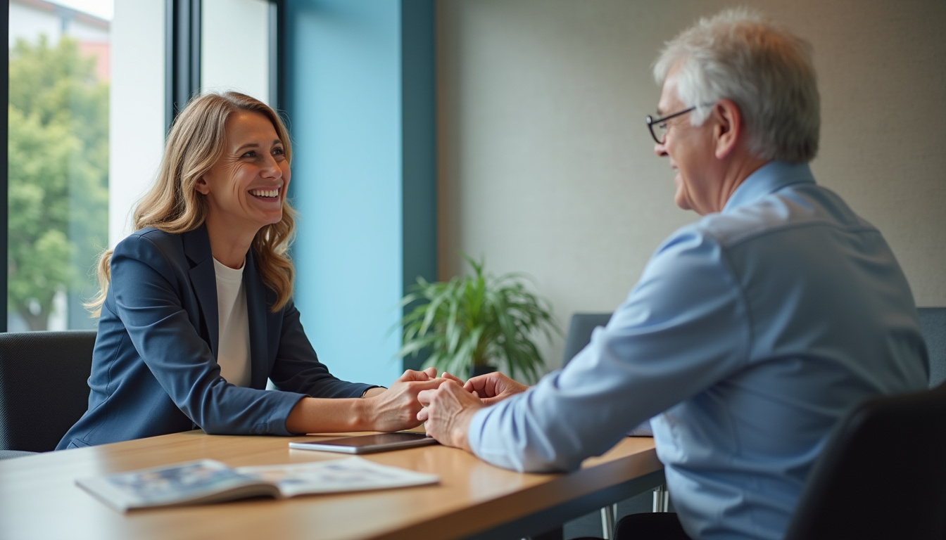 Rencontre entre un conseiller bancaire et un client dans une agence Crédit Mutuel
