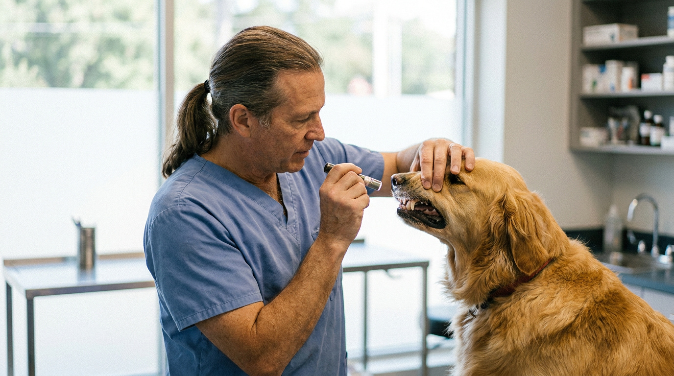 Vétérinaire en train de soigner les dents d'un chien